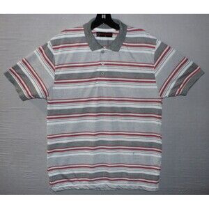 Red Rhino Short Sleeve Polo Mens Large Gray Red White Striped Casual Preppy